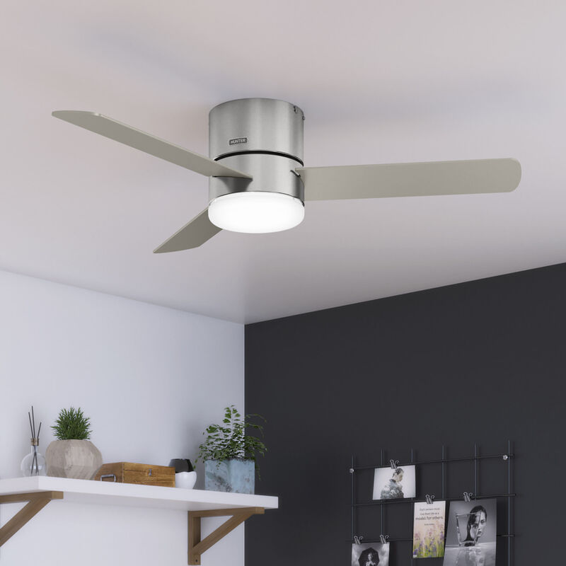 Hunter Minimus 52 in. Low Profile Ceiling Fan with LED Light Kit and Handheld Remote - Brushed Nickel, Brushed Nickel, hires