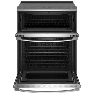 GE Profile 30 in. 6.6 cu. ft. Smart Air Fry True European Convection Double Oven Slide-In Electric Range with Smoothtop Burners - Stainless Steel, , hires