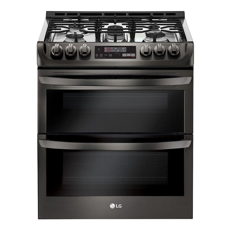 LG 30inch Slide-In Gas Range with 5 Sealed Burners, Griddle, & 6.9 Cu. Ft.  Double Oven - Black Stainless Steel