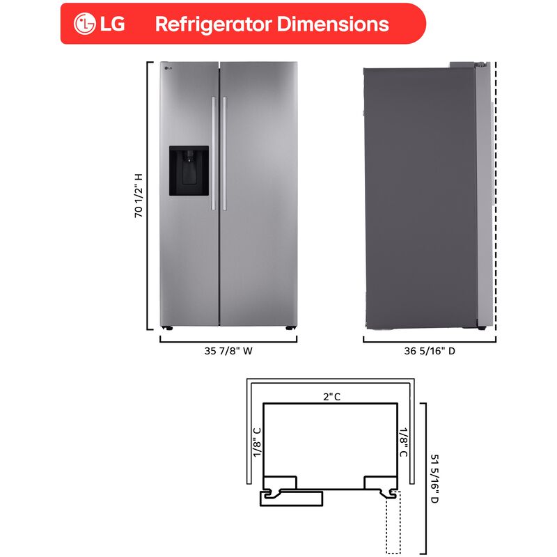 LG 36 in. 26.6 cu. ft. Smart Side by Side Refrigerator with Ice & Water Dispenser - PrintProof Stainless Steel, , hires