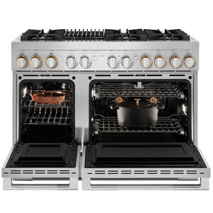 JennAir Rise Series 48 in. 6.3 cu. ft. Smart True European Convection Double Oven Dual Fuel Range with 6 Sealed Burners & Grill - Stainless Steel, , hires