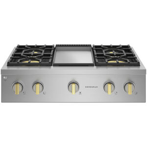 Monogram Professional Series 36 in. 4-Burner Natural Gas Rangetop with Griddle, Simmer Burner & Power Burner - Stainless Steel, , hires