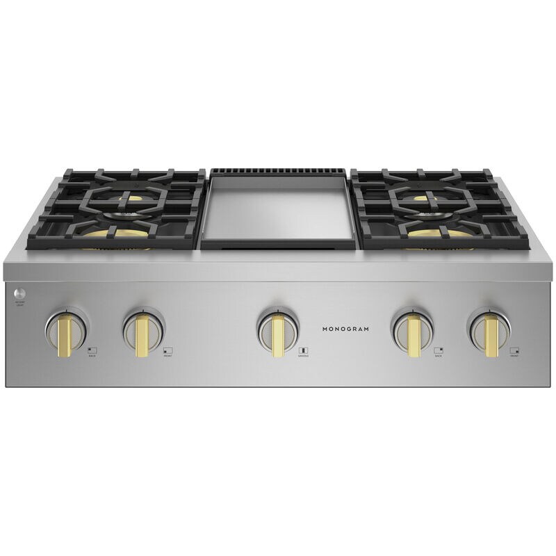 Monogram Professional Series 36 in. 4-Burner Natural Gas Rangetop with Griddle, Simmer Burner & Power Burner - Stainless Steel, , hires