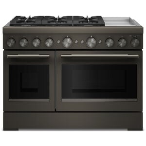 KitchenAid Commercial-Style 48 in. 6.3 cu. ft. Air-Fry True European Convection Double Oven Dual Fuel Range with 6 Sealed Burners & Griddle - Black Ore, , hires