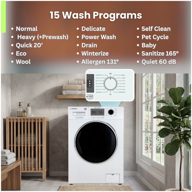 Equator Compact 24 in. 1.57 cu. ft. Electric Front Load Laundry Center with Sensor Dry, Pet & Sanitize Cycle - White, , hires