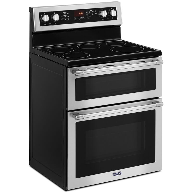 Maytag 30 in. 6.7 cu. ft. Convection Double Oven Freestanding Electric Range with 5 Smoothtop Burners - Fingerprint Resistant Stainless Steel, , hires