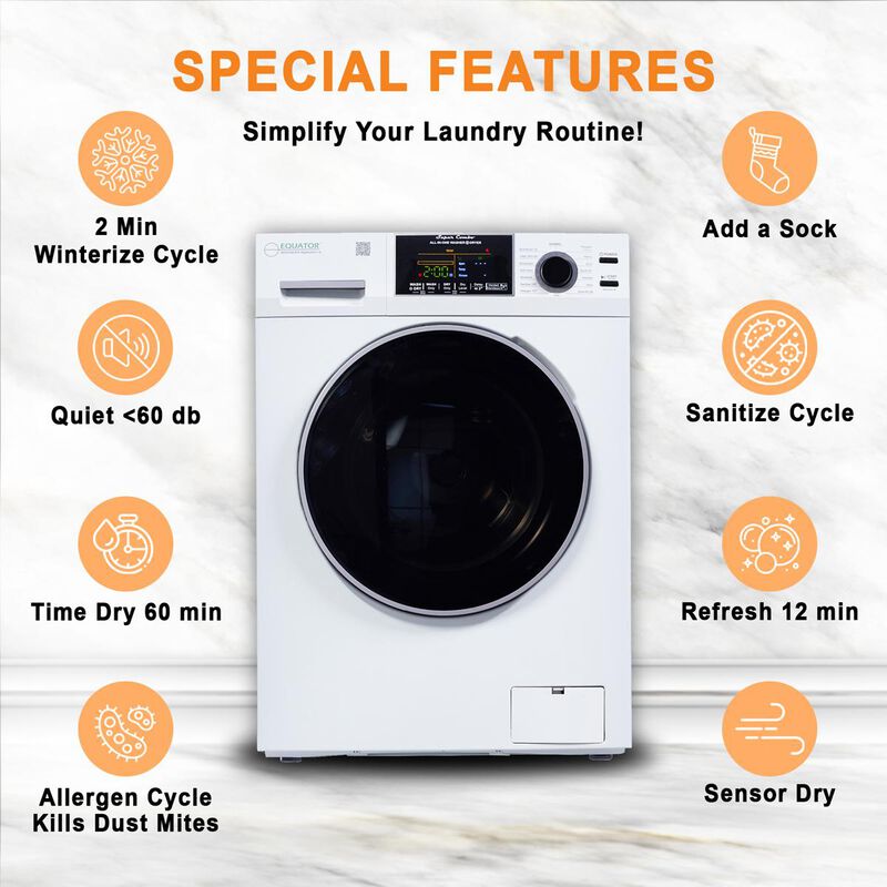 Equator 24 in. 1.9 cu. ft. Electric Front Load Vented/Ventless All-in-One Washer/Dryer Combo with Sanitize Cycle & Sensor Dry - White, White, hires