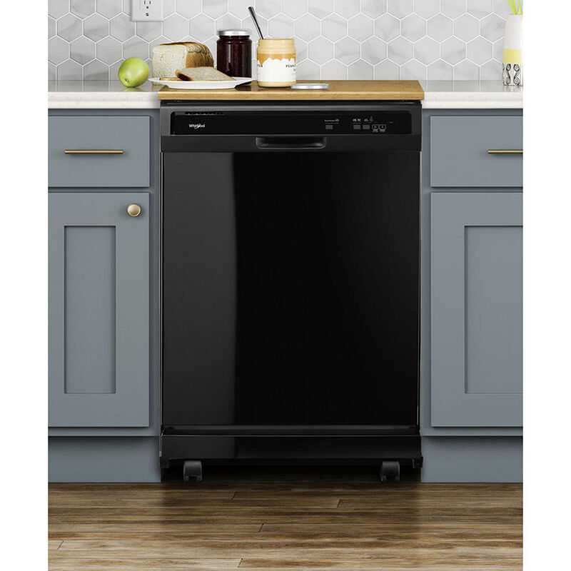 Whirlpool 24 in. Portable Dishwasher with Front Control, 64 dBA Sound Level, 12 Place Settings, 3 Wash Cycles & Sanitize Cycle - Black, Black, hires