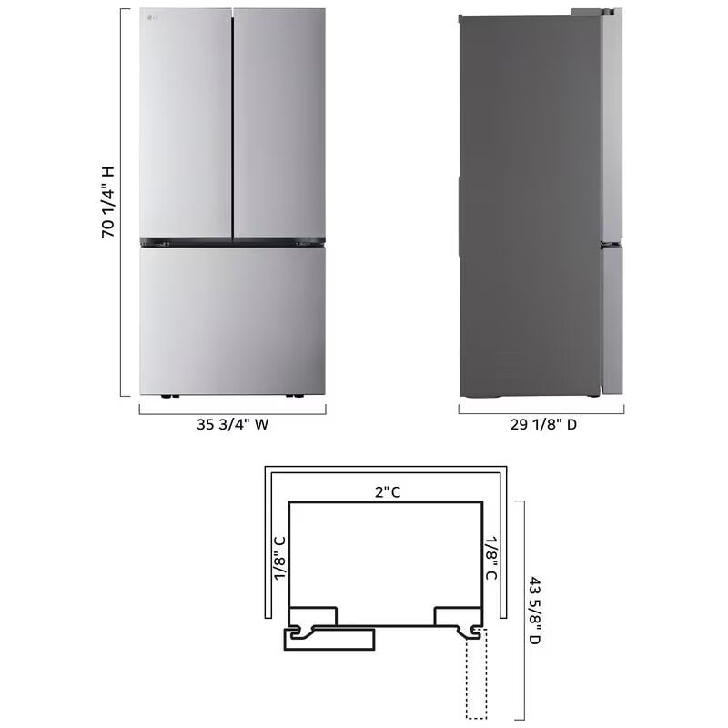 LG 36 in. 26.5 cu. ft. Smart Counter Depth French Door Refrigerator with Internal Water Dispenser - PrintProof Stainless Steel, , hires