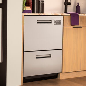 GE Profile 24 in. Smart Double Dishwasher Drawer with Front Control, 48 dBA Sound Level & Pocket Handle - Fingerprint Resistant Stainless, , hires