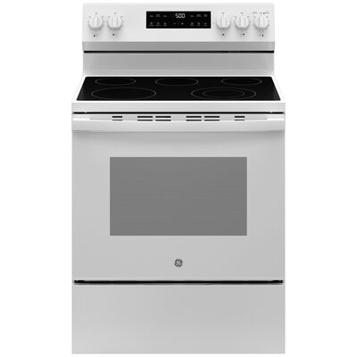 GE 500 Series 30 in. 5.3 cu. ft. Oven Freestanding Electric Range with 5 Radiant Burners - White | GRF500PVWW