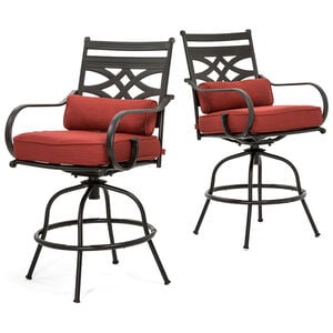 Hanover Montclair 3-Piece High-Dining Set in Chili Red with 2 Swivel Chairs and a 33-Inch Square Table - Chile Red/Brown, , hires