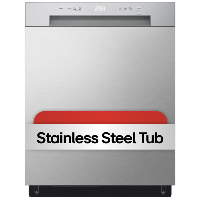 LG 24 in. Front Control Dishwasher with 52 dBa Sound Level, Dynamic Dry & Pocket - Stainless Steel Look, Stainless Steel Look, hires