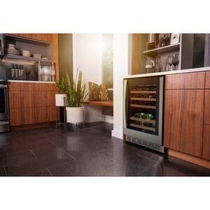 GE 24 in. Undercounter Wine Cooler with Wood Racks, Dual Temperature Zones & 44 Bottle Capacity - Stainless Steel, , hires