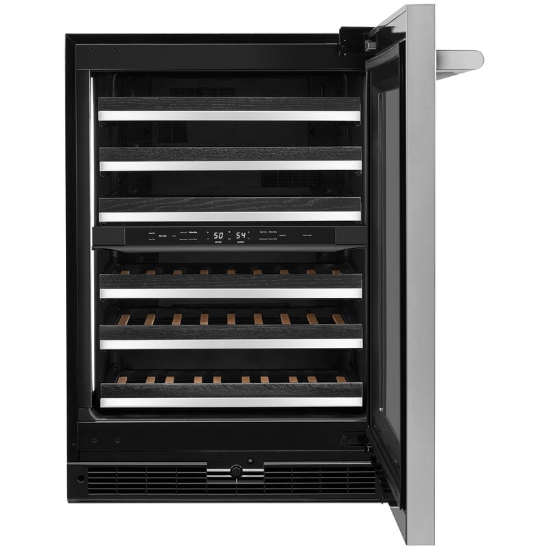 JennAir Rise 24 in. Undercounter Wine Cooler with Wood Racks, Dual Temperature Zones & 45 Bottle Capacity - Stainless Steel, , hires