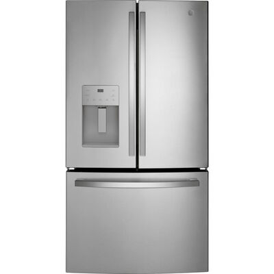 GE 36 in. 25.6 cu. ft. French Door Refrigerator with External Ice & Water Dispenser - Stainless Steel | GFE26JYMFS
