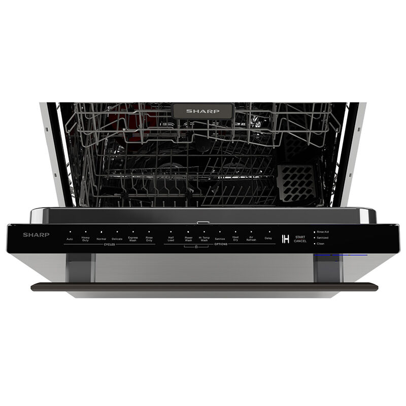 Sharp 24 in. Top Control Flush-Mount Dishwasher with 45 dBa Sound Level & 3rd-Rack - Stainless Steel, , hires