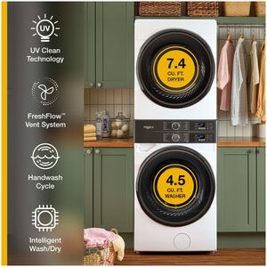 Whirlpool 28 in. 4.5 cu. ft. Smart Gas Front Load Laundry with UV Clean Technology, FreshFlow Vent System, Sensor Dry, Sanitize & Steam Cycle - White, White, hires