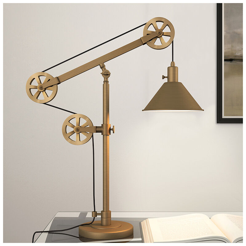 Hudson & Canal Descartes Table Lamp With Pulley System - Antique Brass, , hires