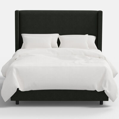 Skyline Furniture Linen Fabric Upholstered Full Size Wingback Bed - Black | 501BEDLNNBLC