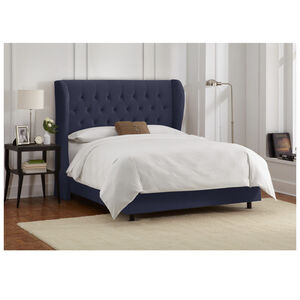 Skyline Furniture Tufted Wingback Velvet Fabric Upholstered California King Size Bed - Navy Blue, Navy, hires
