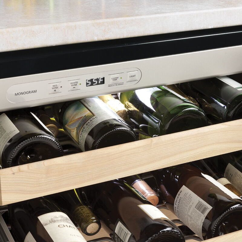 Monogram 24 in. Undercounter Wine Cooler with Wood Racks, Single Temperature Zone & 57 Bottle Capacity - Custom Panel Ready, , hires