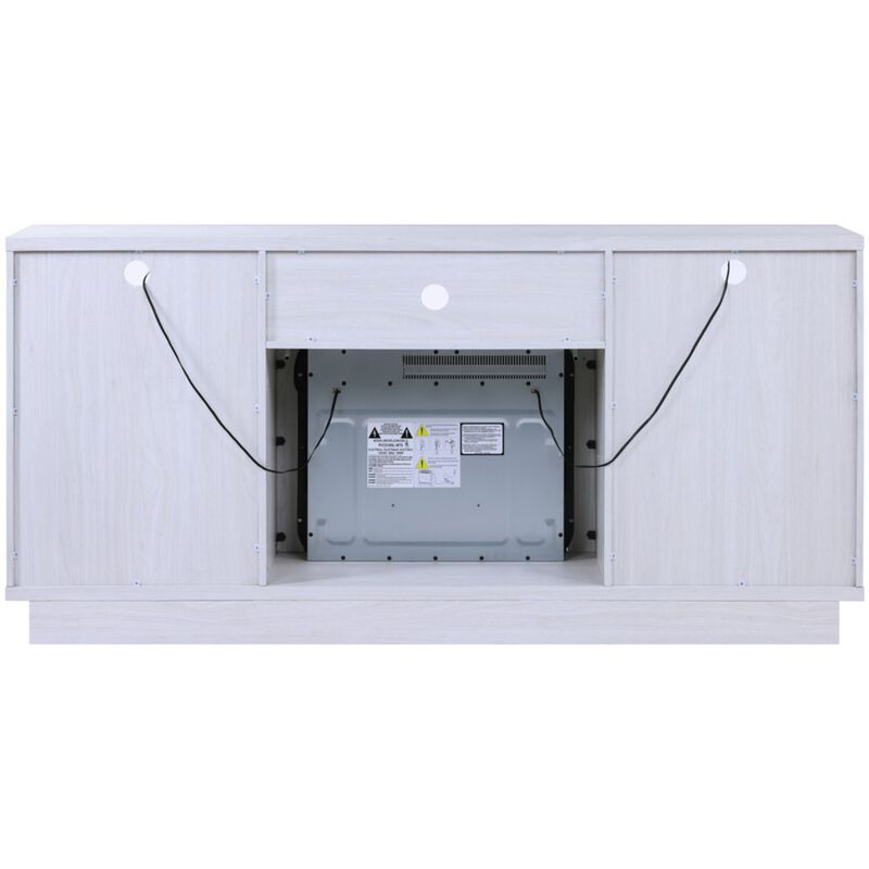 Lilola Ambrose 70"W White Walnut Finish Fireplace TV Stand Console with Heater, LED Light, Cabinets, Shelves, , hires