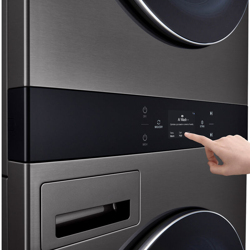 LG 27 in. 5.0 cu. ft. Smart Gas Front Load WashTower with AI Sensor Dry, TurboSteam, Allergiene Cycle, ezDispense, AI DD 2.0 Advanced Washing, Sensor Dry, Sanitize & Steam Cycle - Black Steel, , hires