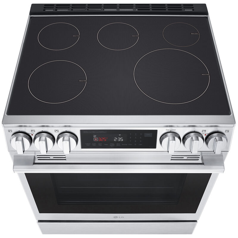 LG InstaView 30 in. 6.3 cu. ft. Smart Air-Fry True European Convection Slide-In Electric Range with 4 Induction Burners & 1 Radiant Burner - PrintProof Stainless Steel, , hires