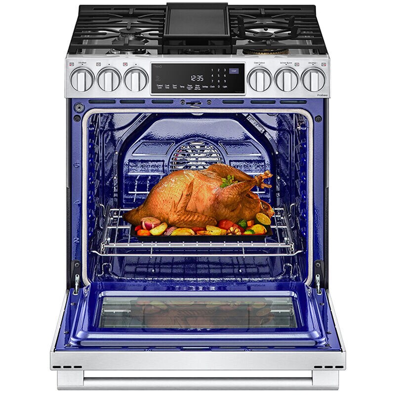 LG InstaView 30 in. 6.3 cu. ft. Smart Air Fry True European Convection Slide-In Gas Range with 5 Sealed Burners & Griddle - Stainless Steel, , hires