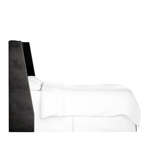 Skyline Full Nail Button Tufted Wingback Headboard in Velvet - Black, Black, hires