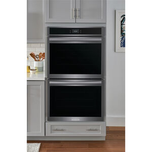 Frigidaire Gallery 30 in. 10.6 cu. ft. Top Control SteamElectric Double Wall Oven with True European Convection - Black Stainless, Black Stainless, hires