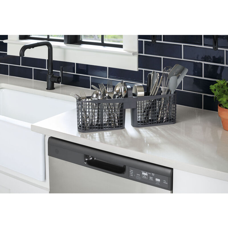 GE 24 in. Built-In Dishwasher with Front Control, 55 dBA Sound Level, 14 Place Settings, 4 Wash Cycles & Sanitize Cycle - White, White, hires