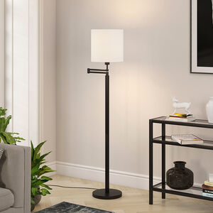 Hudson & Canal Moby Swing Arm Blackened Bronze Floor Lamp with Round Shade, , hires