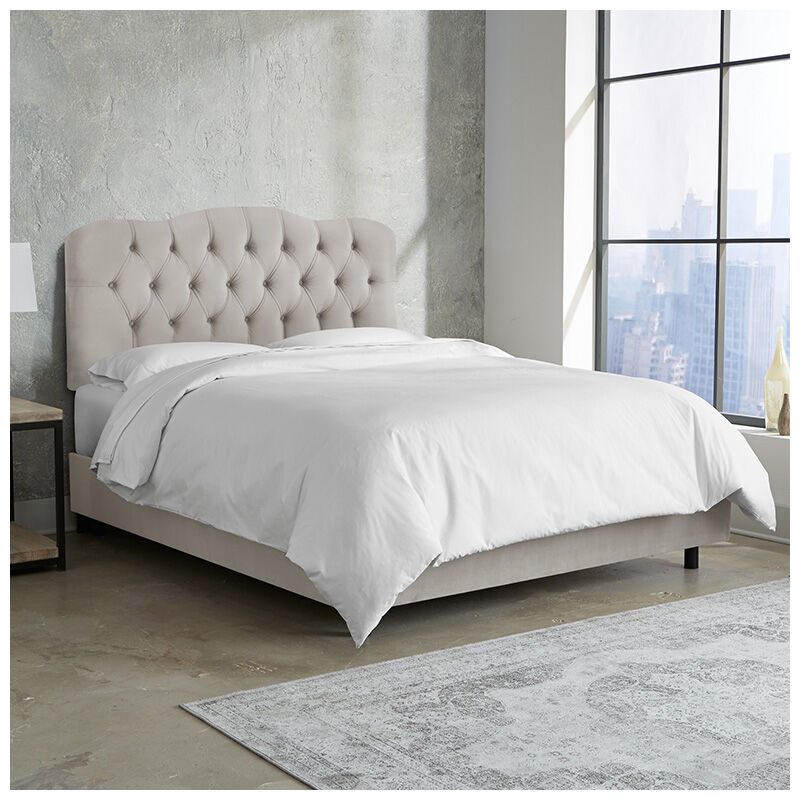 Skyline Furniture Tufted Velvet Fabric Upholstered Queen Size Bed - Light Grey, Buckwheat, hires