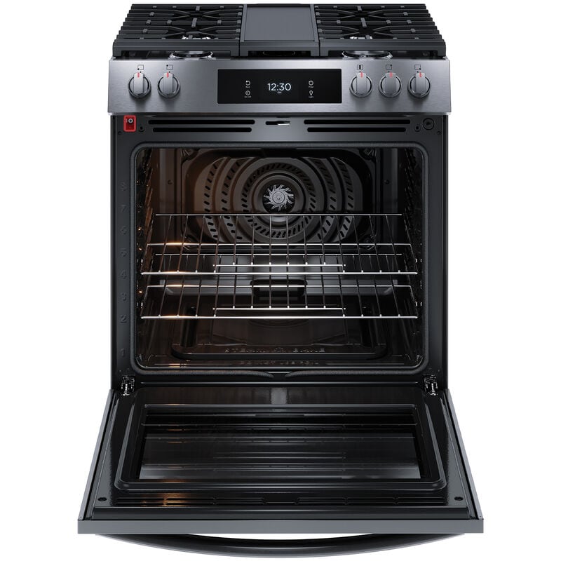 Frigidaire Gallery 30 in. 6 cu. ft. Air Fry True European Convection Steam Gas Range with 5 Sealed Burners & Griddle - Black Stainless, , hires
