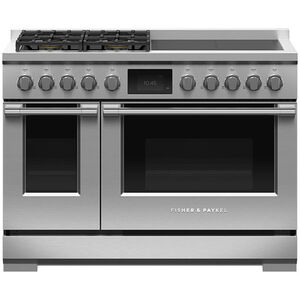 Fisher & Paykel Series 11 Professional 48 in. 6.9 cu. ft. Smart Convection Double Oven Freestanding LP Dual Fuel Range with 4 Sealed Burners & 4 Induction Zones - Stainless Steel, , hires