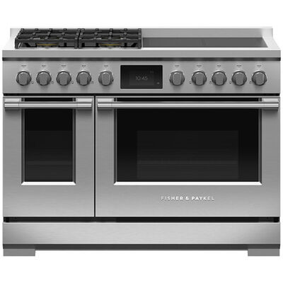 Fisher & Paykel Series 11 Professional 48 in. 6.9 cu. ft. Smart Convection Double Oven Freestanding LP Dual Fuel Range with 4 Sealed Burners & 4 Induction Zones - Stainless Steel | RHV3484L