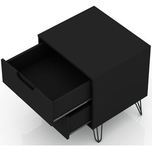Manhattan Comfort Rockefeller Mid-Century Modern 2-Drawer Nightstand Black, Black, hires