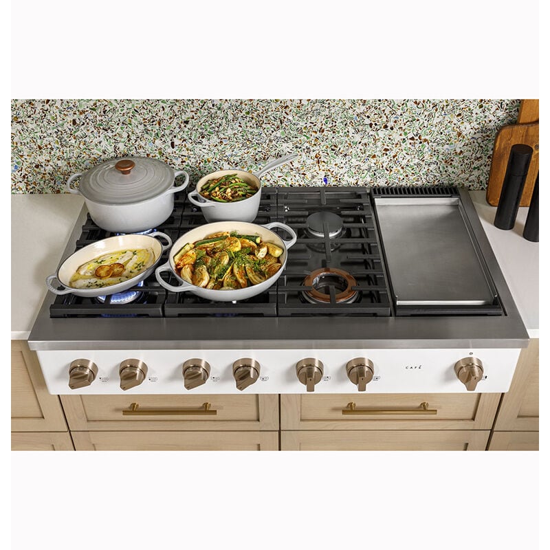 Cafe 48 in. 6-Burner Natural Gas Rangetop with Griddle, Simmer Burner & Power Burner - Matte Black, Matte Black, hires