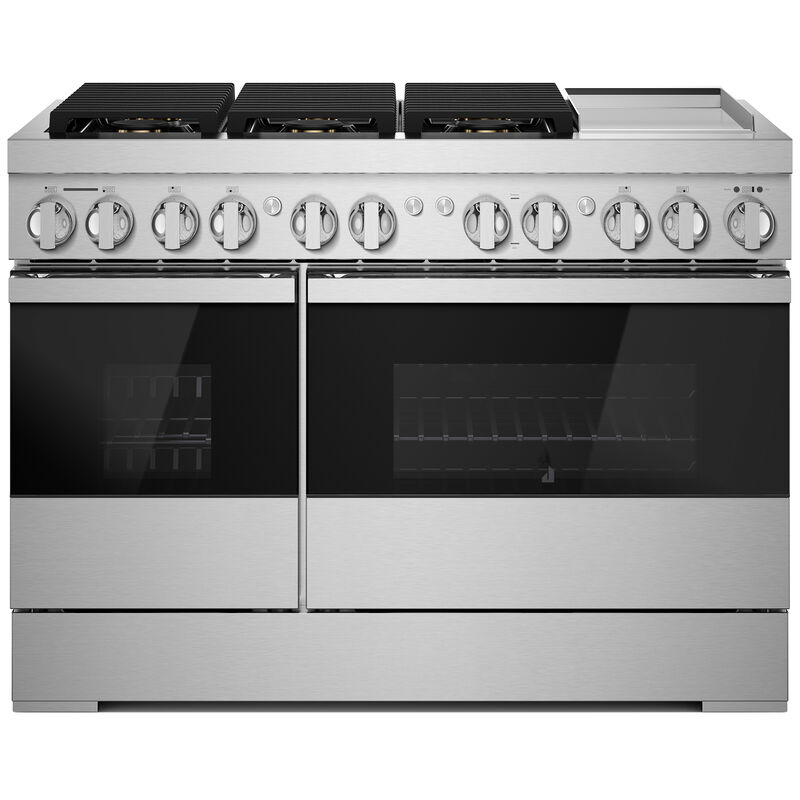 JennAir Noir Series 48 in. 6.3 cu. ft. Smart True European Convection Double Oven Dual Fuel Range with 4 Sealed Burners, Grill & Griddle - Stainless Steel, , hires