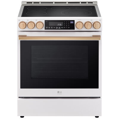 LG Studio 30 in. 6.3 cu. ft. Smart Air Fry True European Convection Slide-In Electric Range with Radiant Burners - Essence White | LSES6338N