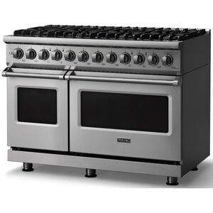 Viking 5 Series 48 in. 7.3 cu. ft. True European Convection Double Oven Dual Fuel Range with 8 Sealed Burners - Stainless Steel - Liquid Propane Gas, Polished Chrome Trim Option, , hires