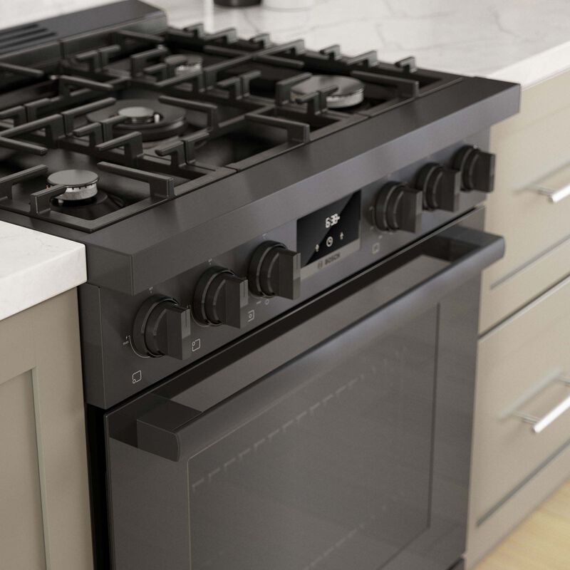 Bosch 800 Series 30 in. 3.6 cu. ft. Standard Convection Gas Range with 5 Sealed Burners - Black Stainless Steel, , hires