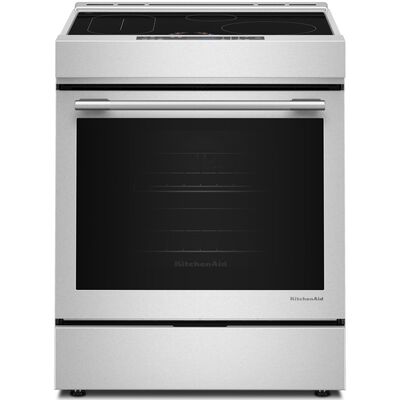 KitchenAid 30 in. 6.4 cu. ft. Air-Fry True European Convection Steam Oven Slide-In Electric Range with 4 Induction Burners - Stainless Steel with PrintShield Finish | KSIS730TPS