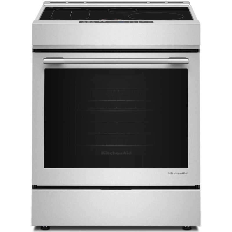 KitchenAid 30 in. 6.4 cu. ft. Air-Fry True European Convection Steam Oven Slide-In Electric Range with 4 Induction Burners - Stainless Steel with PrintShield Finish, , hires