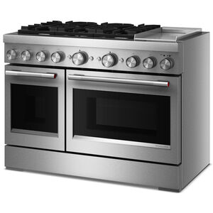 KitchenAid Commercial-Style 48 in. 6.3 cu. ft. Air-Fry True European Convection Double Oven Dual Fuel Range with 6 Sealed Burners & Griddle - Stainless Steel, , hires