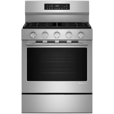 KitchenAid 30 in. 5.0 cu. ft. Smart Air-Fry True European Convection Gas Range with 5 Sealed Burners - Stainless Steel with PrintShield Finish | KFGS330TPS