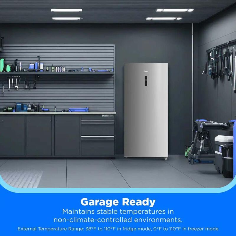 Midea 30 in. 21.1 cu. ft. Garage-Ready Double-Drawer Upright Freezer with Adjustable Shelves - Stainless Steel, Stainless Steel, hires