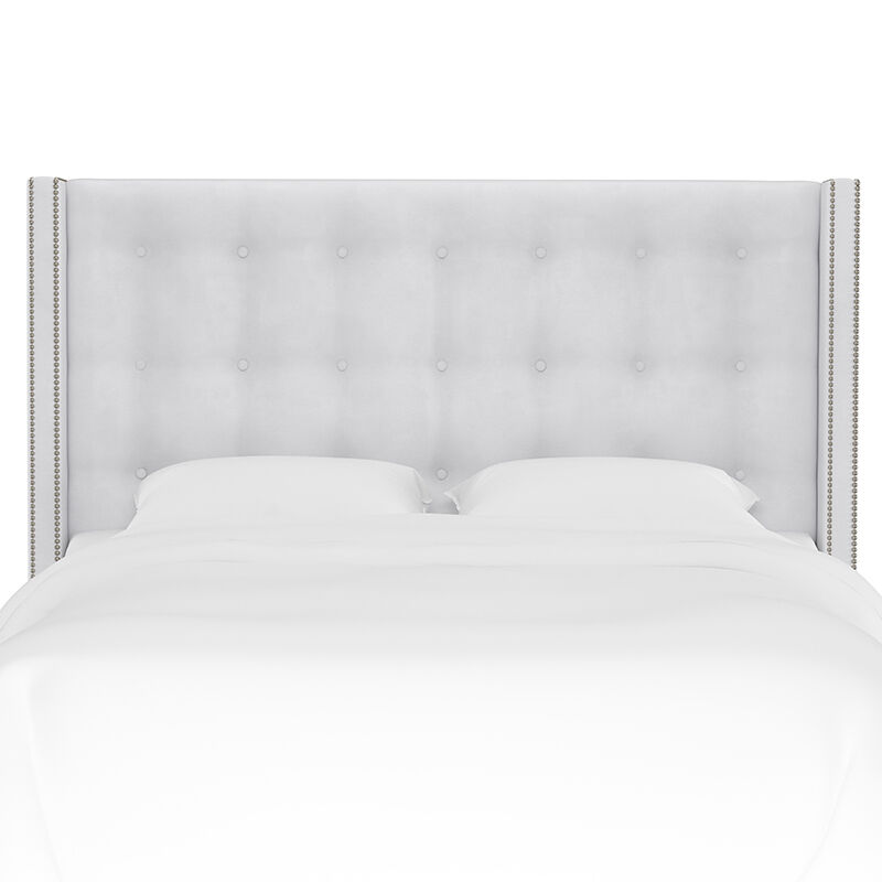 Skyline Twin Nail Button Tufted Wingback Headboard in Velvet - White, White, hires